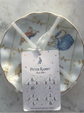 Beatrix Potter Peter Rabbit Porcelain Appetizer Plates White with Blue & Gold